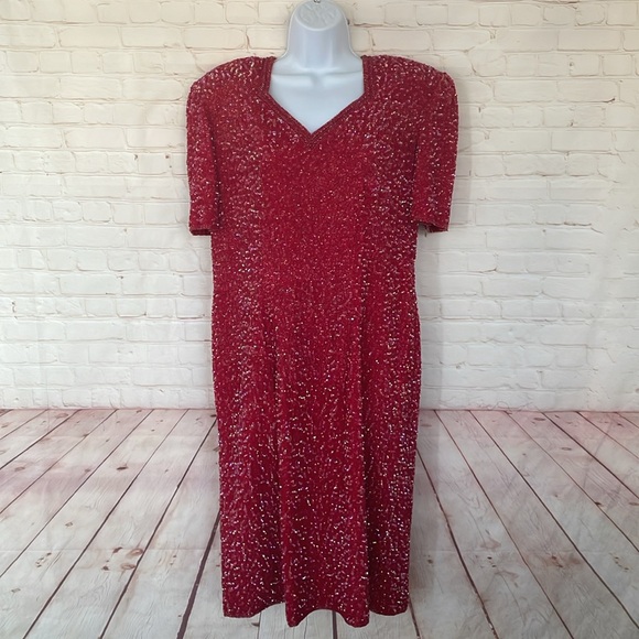 VGT 60’s SYLVIA ANN sequin cherry red dress size large - Picture 1 of 15